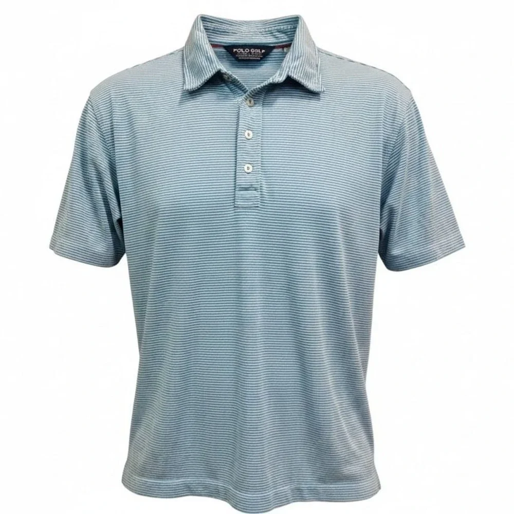 Polo Golf Ralph Lauren Vintage  Blue and White Striped Pima Cotton Polo Shirt